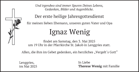 Todesanzeige von Ignaz Wenig von merkurtz