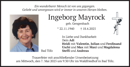 Todesanzeige von Ingeborg Mayrock von merkurtz