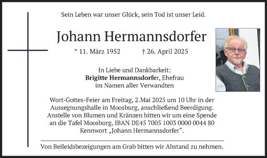 Todesanzeige von jOHANN hERMANNSDORFER von merkurtz