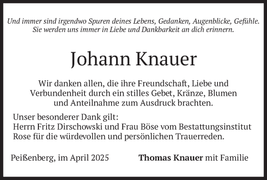 Todesanzeige von Johann Knauer von merkurtz