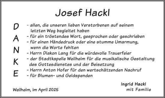 Todesanzeige von Josef Hackl von merkurtz
