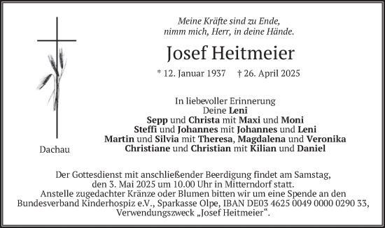 Todesanzeige von Josef Heitmeier von merkurtz