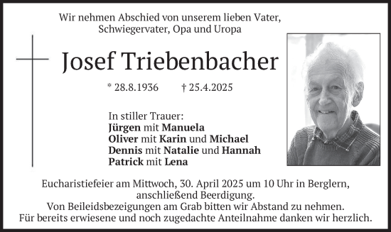 Todesanzeige von Josef Triebenbacher von merkurtz