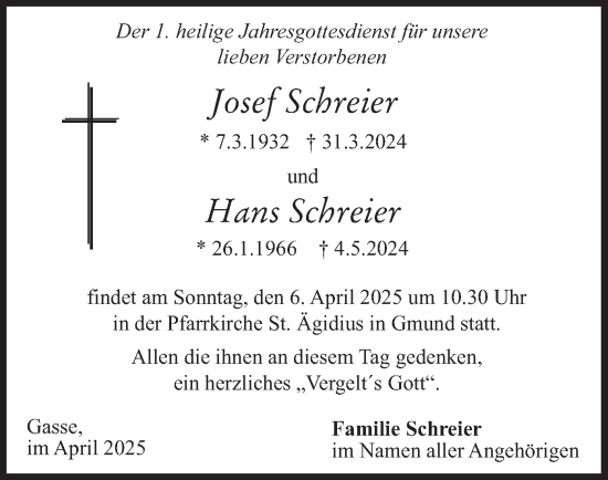 Todesanzeige von Josef und Hans Schreier von merkurtz