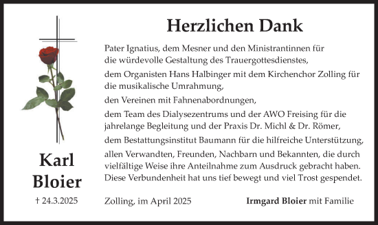Todesanzeige von Karl Bloier von merkurtz