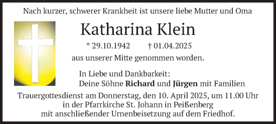 Todesanzeige von Katharina Klein von merkurtz