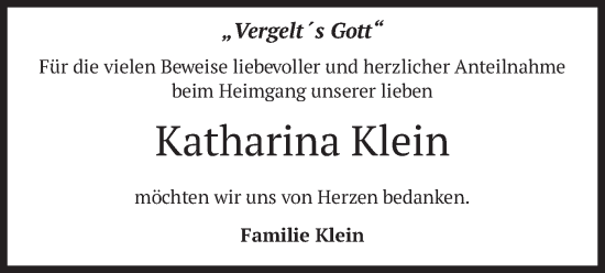 Todesanzeige von Katharina Klein von merkurtz