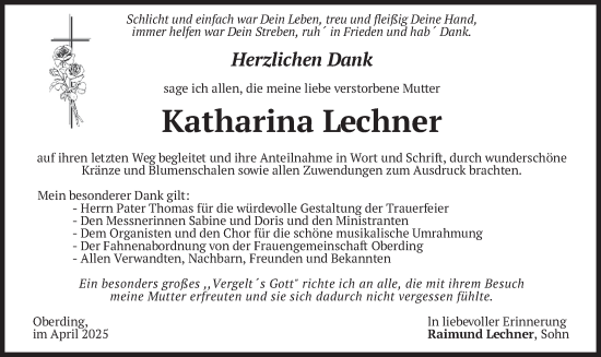 Todesanzeige von Katharina Lechner von merkurtz