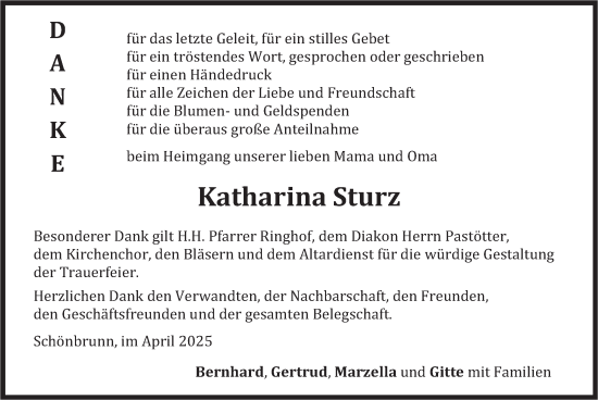Todesanzeige von Katharina Sturz von merkurtz