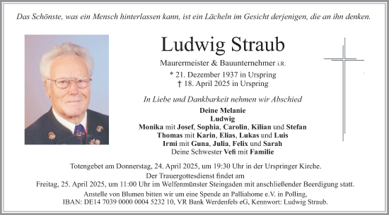 Todesanzeige von Ludwig Straub von merkurtz