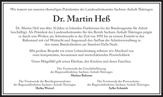 Todesanzeige von Martin Heß von merkurtz