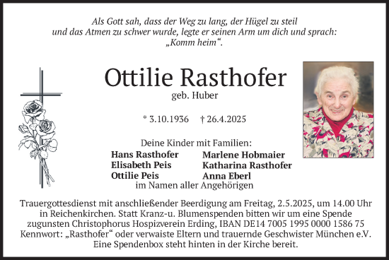 Todesanzeige von Ottilie Rasthofer von merkurtz