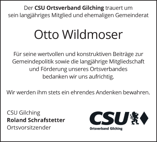 Todesanzeige von Otto Wildmoser von merkurtz