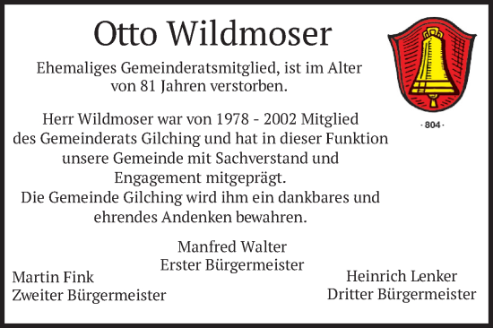Todesanzeige von Otto Wildmoser von merkurtz