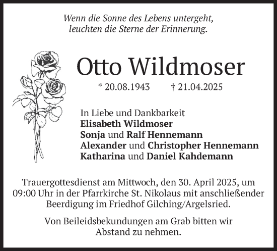 Todesanzeige von Otto Wildmoser von merkurtz