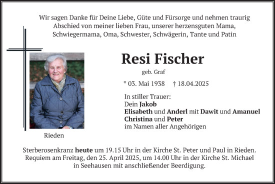 Todesanzeige von Resi Fischer von merkurtz