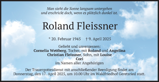 Todesanzeige von Roland Fleissner von merkurtz