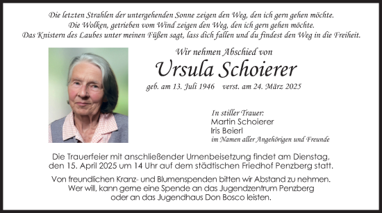 Todesanzeige von Ursula Schoierer von merkurtz