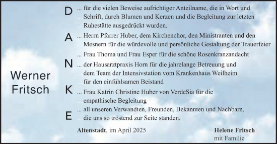 Todesanzeige von Werner Fritsch von merkurtz