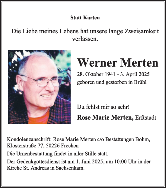 Todesanzeige von Werner Merten von merkurtz