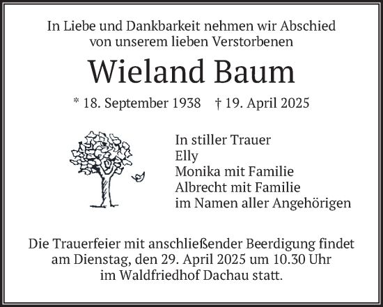 Todesanzeige von Wieland Baum von merkurtz