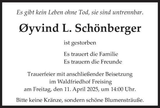 Todesanzeige von Øyvind Schönberger von merkurtz