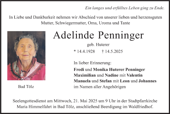 Todesanzeige von Adelinde Penninger von merkurtz