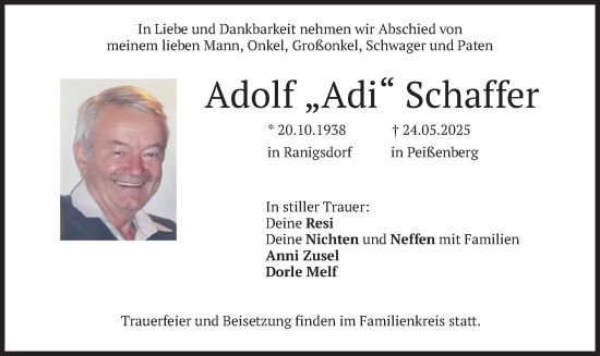 Todesanzeige von Adolf Schaffer von merkurtz