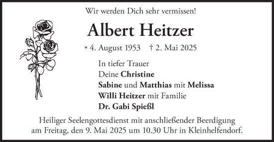 Todesanzeige von Albert Heitzer von merkurtz