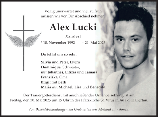 Todesanzeige von Alex Lucki von merkurtz