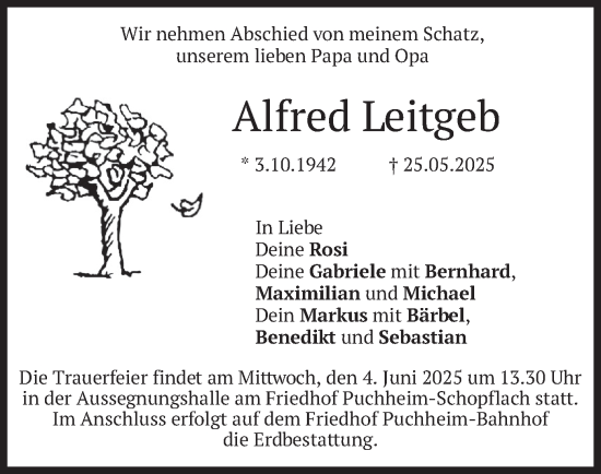Todesanzeige von Alfred Leitgeb von merkurtz