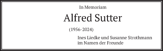Todesanzeige von Alfred Sutter von merkurtz