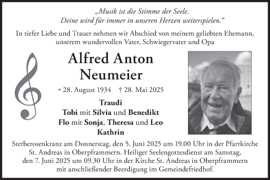 Todesanzeige von Alfred Anton Neumeier von merkurtz