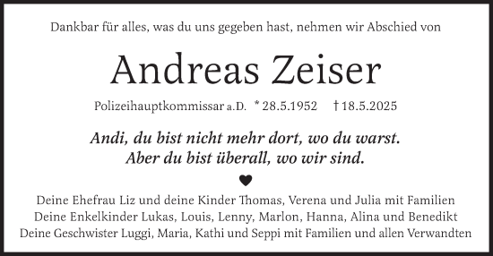 Todesanzeige von Andreas Zeiser von merkurtz