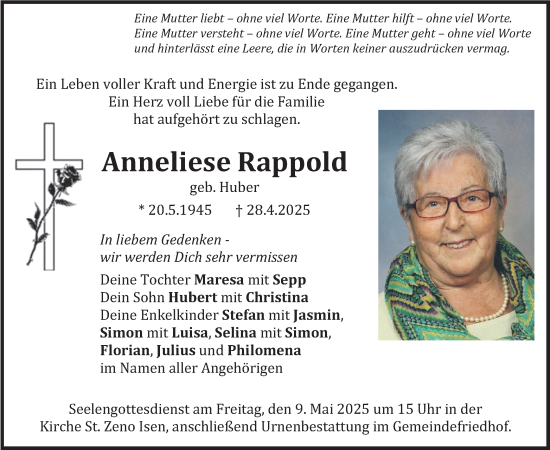 Todesanzeige von Anneliese Rappold von merkurtz
