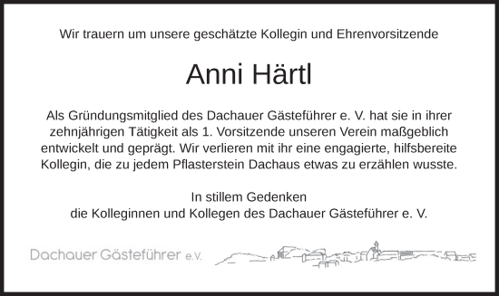 Todesanzeige von Anni Härtl von merkurtz
