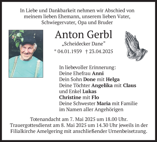 Todesanzeige von Anton Gerbl von merkurtz