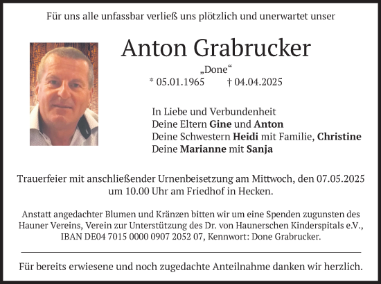 Todesanzeige von Done Grabrucker von merkurtz