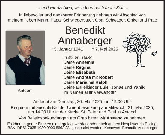 Todesanzeige von Benedikt Annaberger von merkurtz
