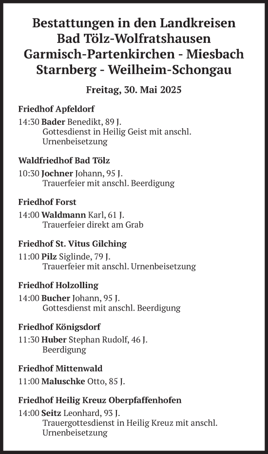 Todesanzeige von Benedikt Bader von merkurtz
