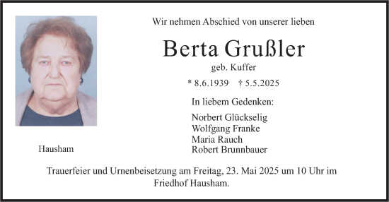 Todesanzeige von Berta Grußler von merkurtz