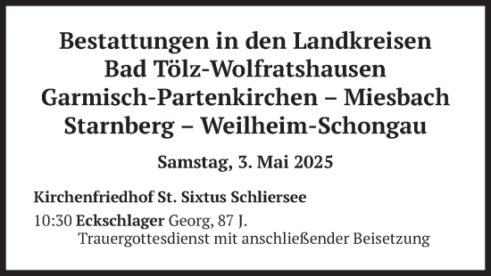 Todesanzeige von Bestattungen vom 03.05.2025 von merkurtz