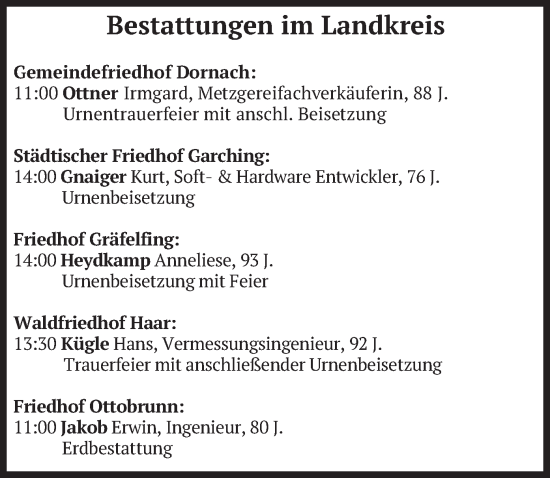 Todesanzeige von Bestattungen vom 05.05.2025 von merkurtz