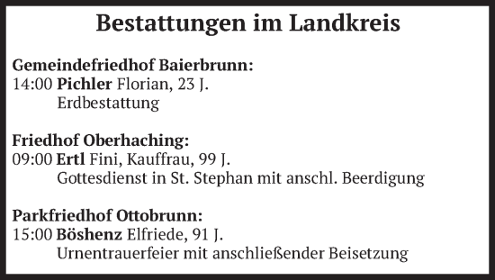 Todesanzeige von Bestattungen vom 15.05.2025 von merkurtz