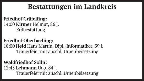 Todesanzeige von Bestattungen vom 19.05.2025 von merkurtz