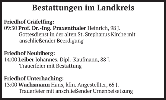 Todesanzeige von Bestattungen vom 20.05.2025 von merkurtz