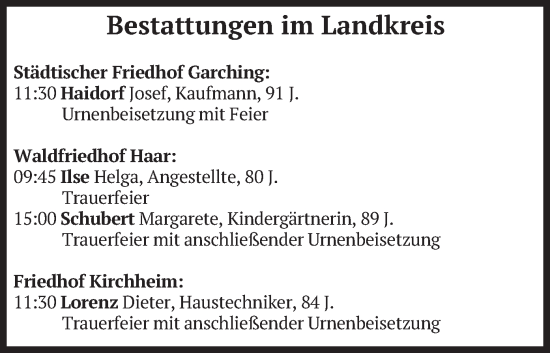 Todesanzeige von Bestattungen vom 21.05.2025 von merkurtz