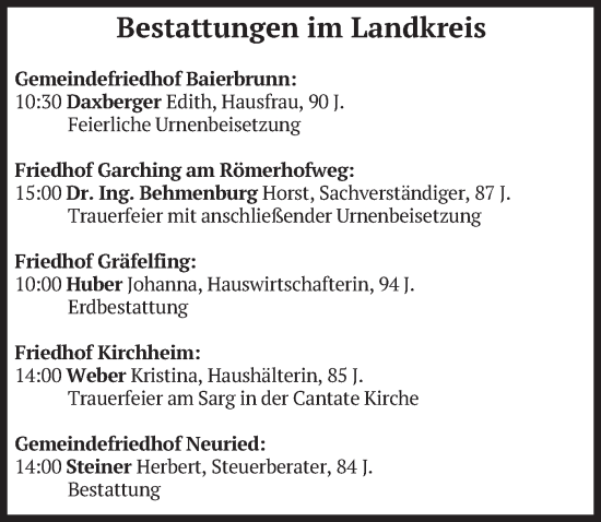 Todesanzeige von Bestattungen vom 22.05.2025 von merkurtz
