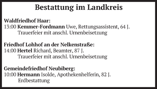 Todesanzeige von Bestattungen vom 23.05.2025 von merkurtz