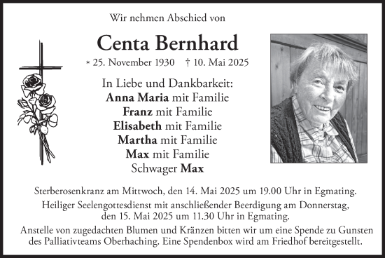 Todesanzeige von Centa Bernhard von merkurtz
